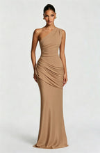 Long Maxi Dress Women One Shoulder Asymmetric Neckline Draped