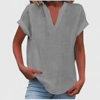 Bea | Women's V-Neck Blouse | Short Sleeve, Straight Cut | Multiple Colors