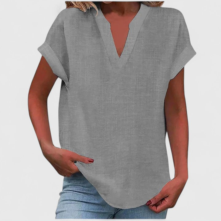 Bea | Women's V-Neck Blouse | Short Sleeve, Straight Cut | Multiple Colors