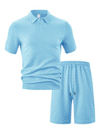 Men Shorts Set Breathable Textured Polo 2 Piece | Selene
