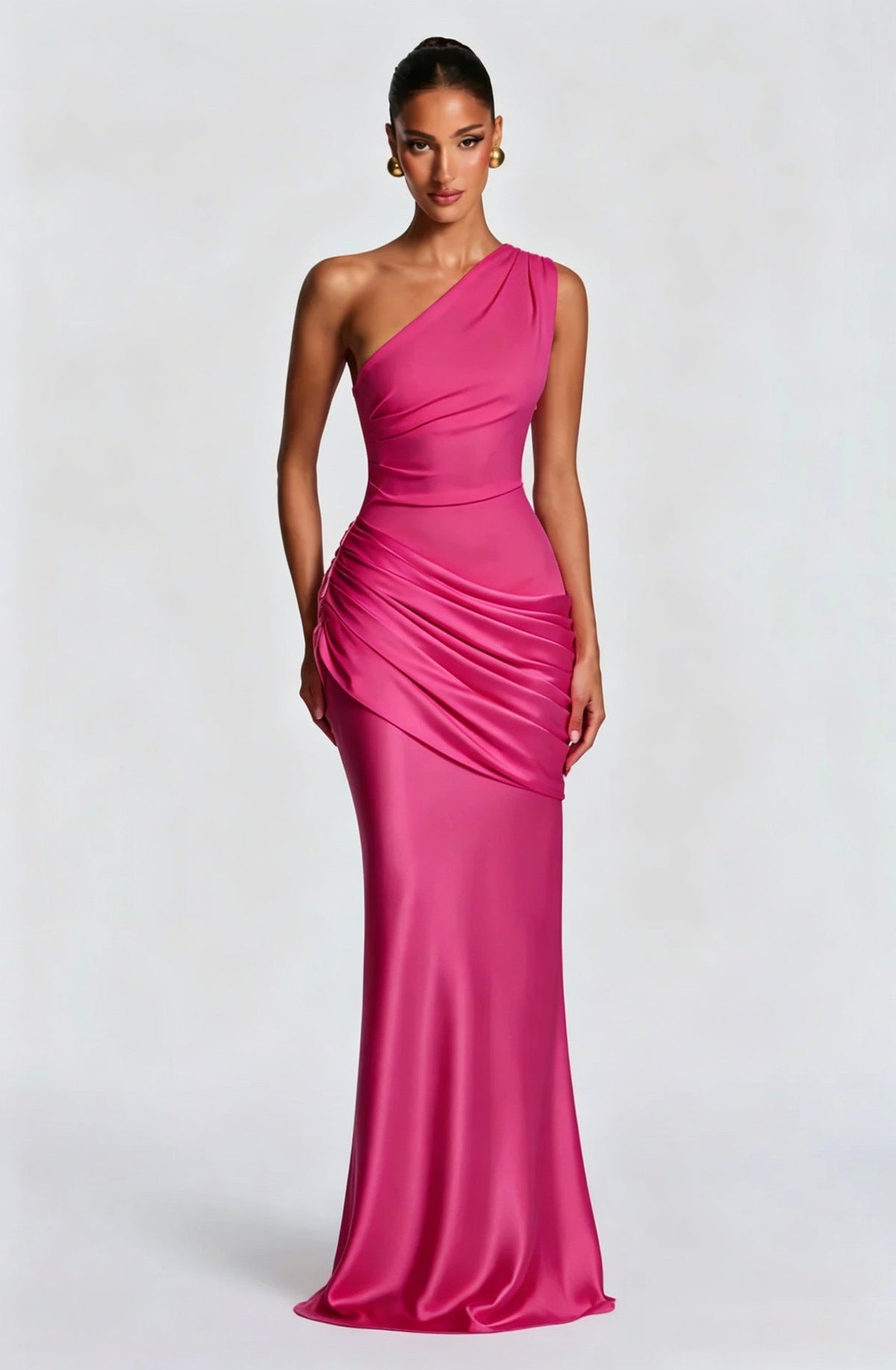 Long Maxi Dress Women One Shoulder Asymmetric Neckline Draped