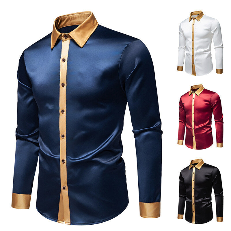 Satin Shirt | Men's Elegant Long Sleeve Shirt with Satin Details