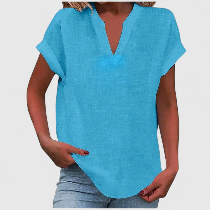 Bea | Women's V-Neck Blouse | Short Sleeve, Straight Cut | Multiple Colors