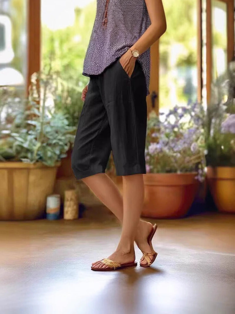 Halle | Women's Knee Length Shorts | Straight Leg, Side Pockets | Summer