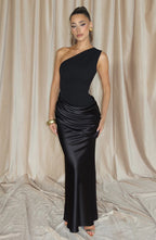 Long Maxi Dress Women One Shoulder Asymmetric Neckline Draped