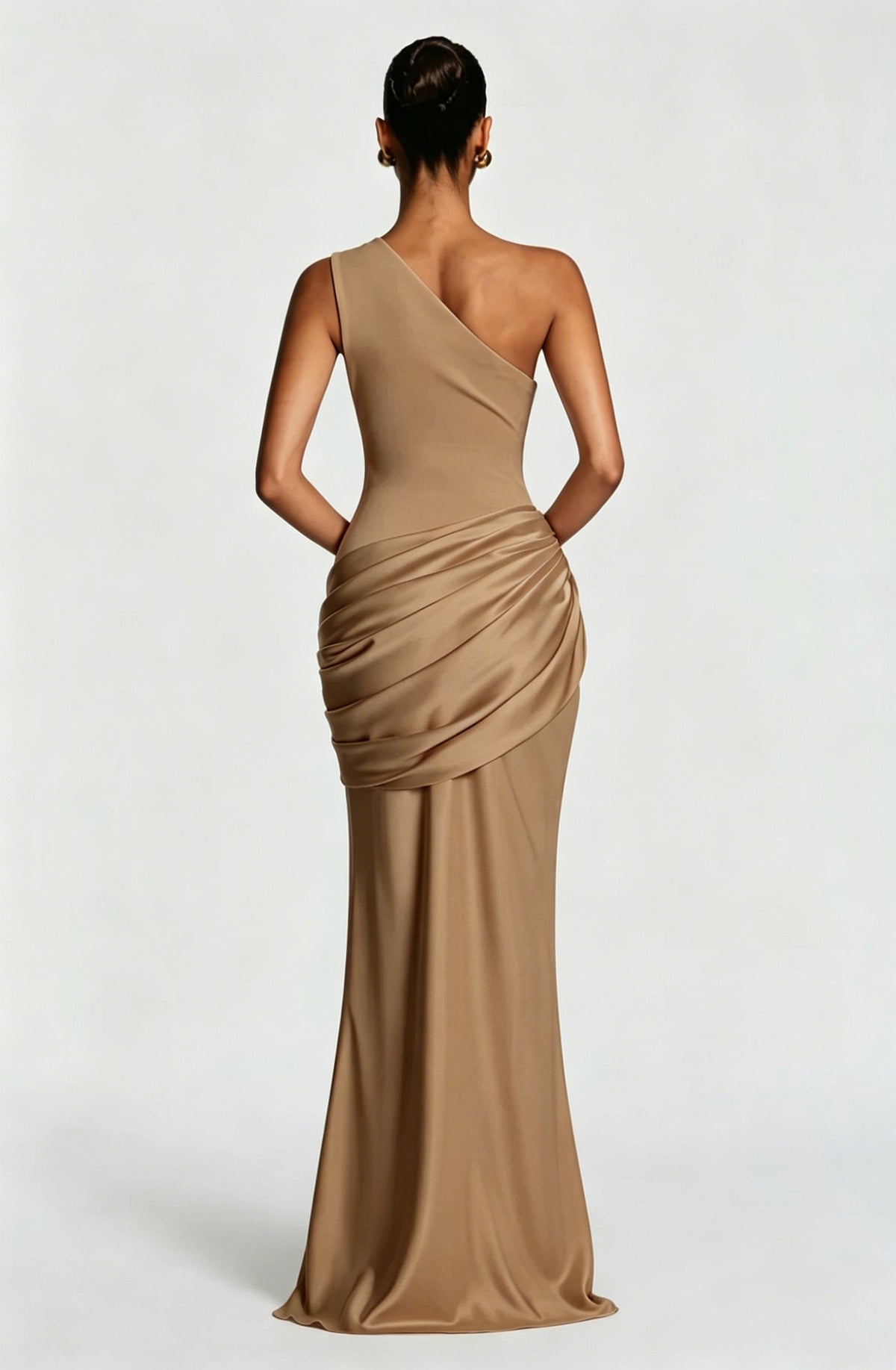 Long Maxi Dress Women One Shoulder Asymmetric Neckline Draped