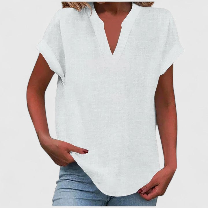 Bea | Women's V-Neck Blouse | Short Sleeve, Straight Cut | Multiple Colors