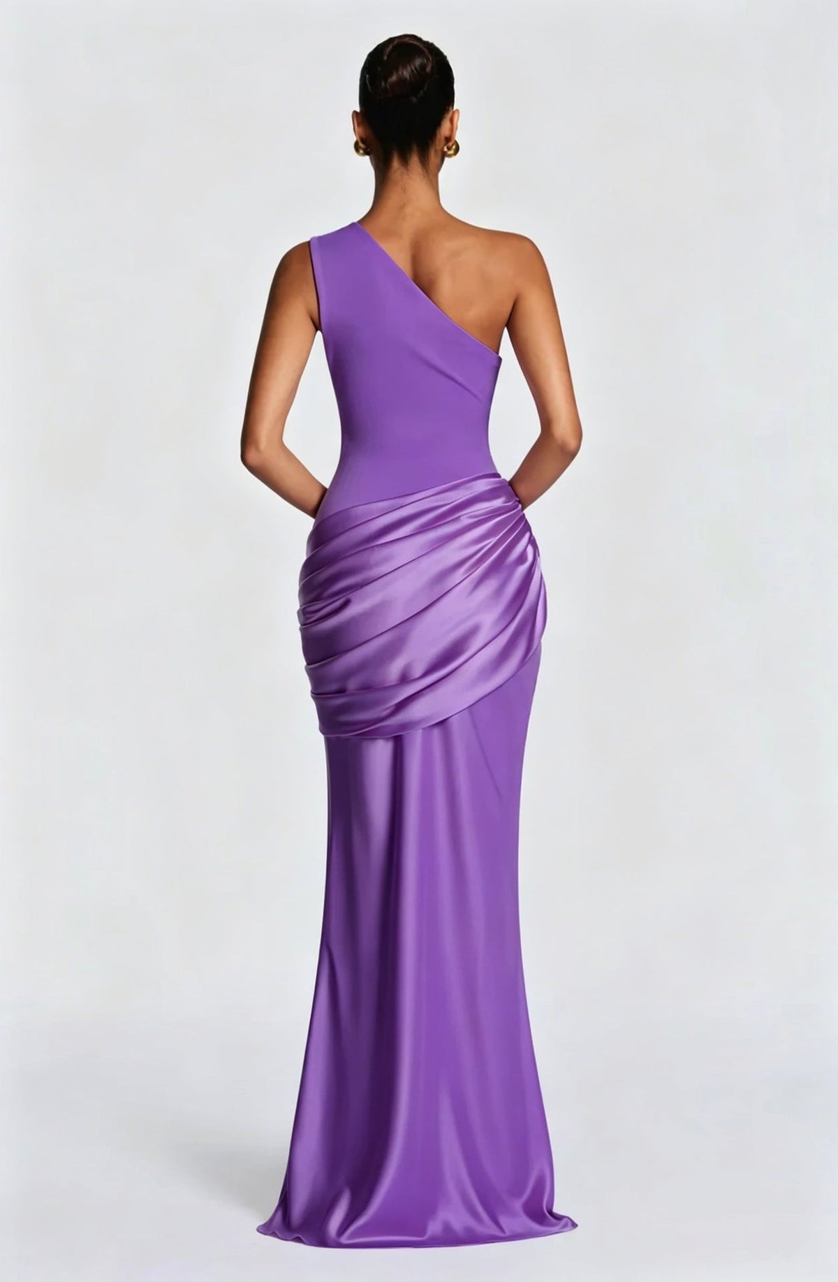 Long Maxi Dress Women One Shoulder Asymmetric Neckline Draped