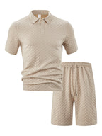 Men Shorts Set Breathable Textured Polo 2 Piece | Selene