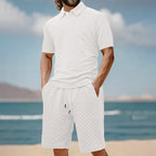 Men Shorts Set Breathable Textured Polo 2 Piece | Selene