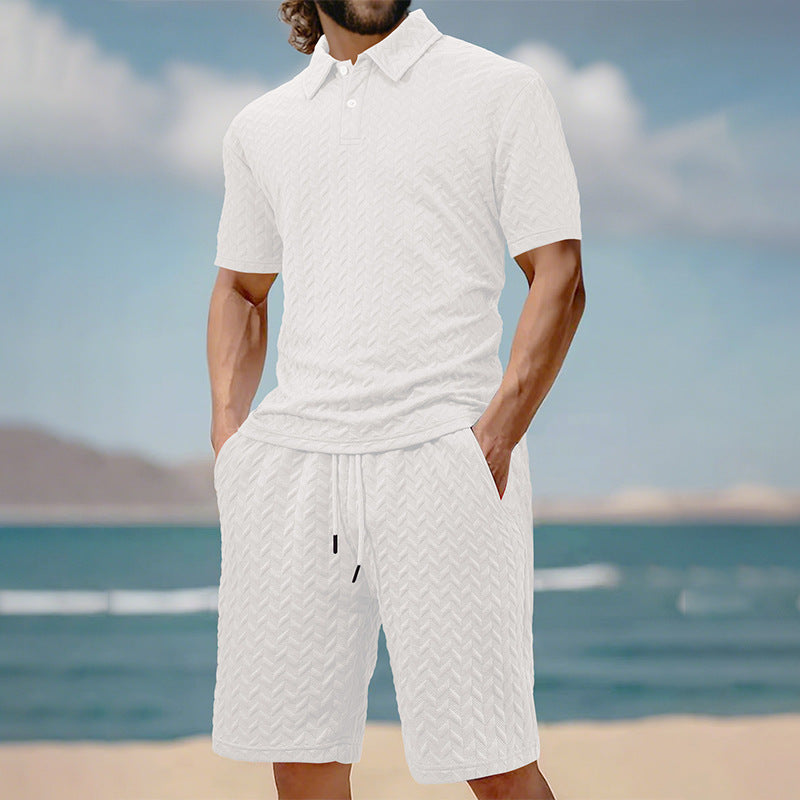 Men Shorts Set Breathable Textured Polo 2 Piece | Selene
