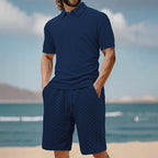 Men Shorts Set Breathable Textured Polo 2 Piece | Selene