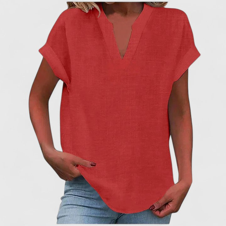 Bea | Women's V-Neck Blouse | Short Sleeve, Straight Cut | Multiple Colors