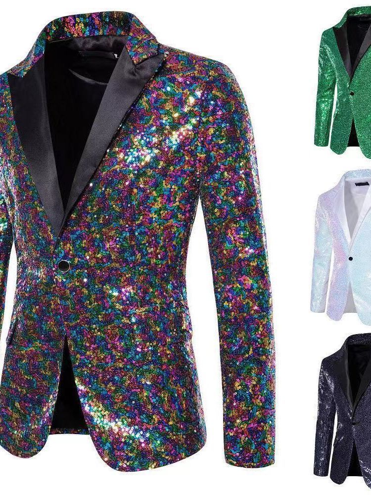 Sequin Blazer for Men Sparkly Lightweight Breathable Fabric Lapel