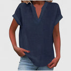 Bea | Women's V-Neck Blouse | Short Sleeve, Straight Cut | Multiple Colors