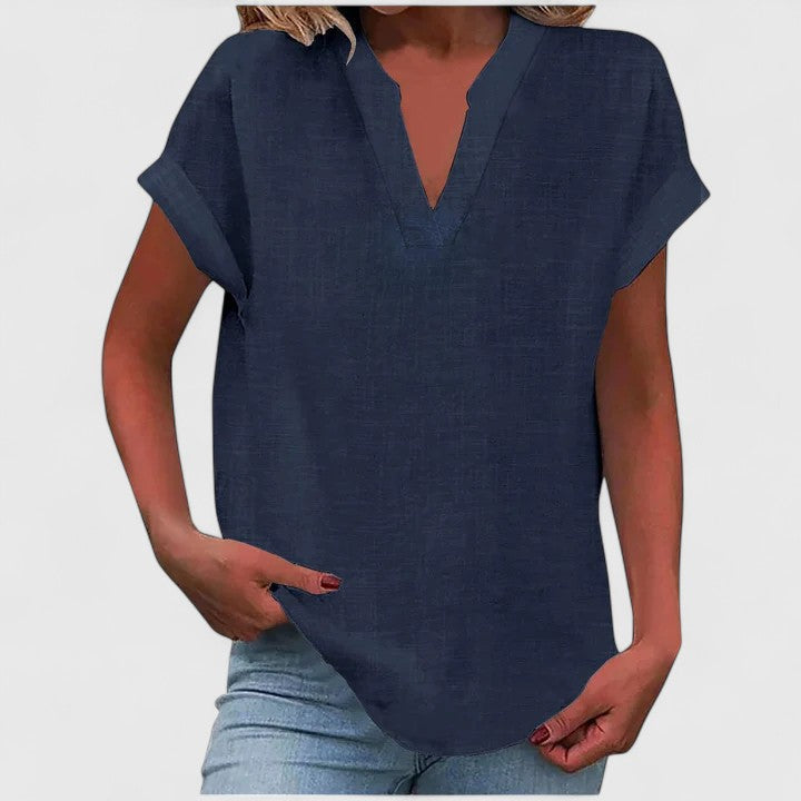 Bea | Women's V-Neck Blouse | Short Sleeve, Straight Cut | Multiple Colors