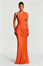 Long Maxi Dress Women One Shoulder Asymmetric Neckline Draped