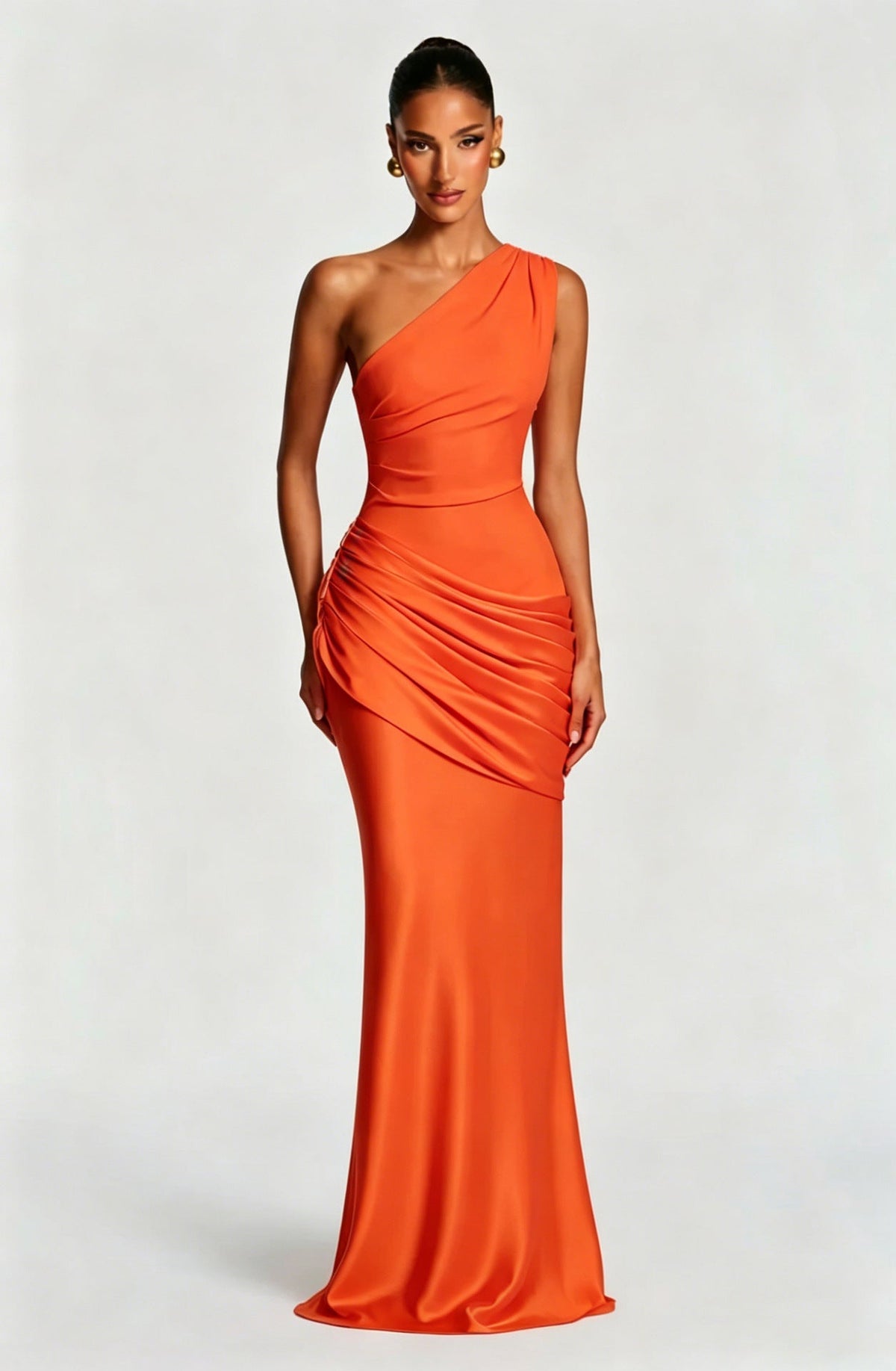 Long Maxi Dress Women One Shoulder Asymmetric Neckline Draped