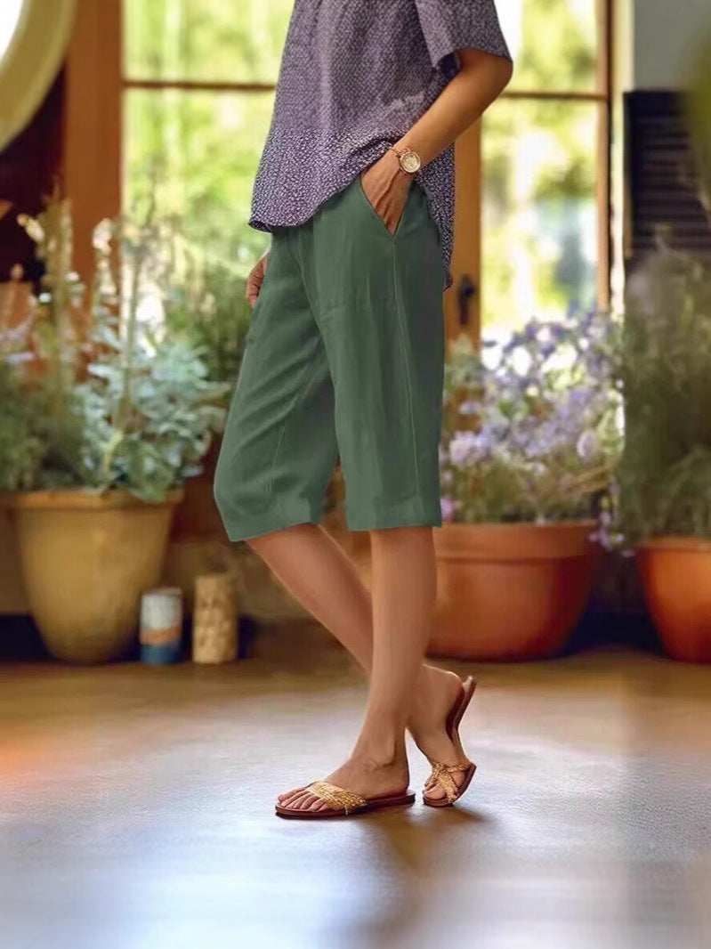 Halle | Women's Knee Length Shorts | Straight Leg, Side Pockets | Summer