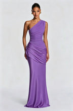 Long Maxi Dress Women One Shoulder Asymmetric Neckline Draped