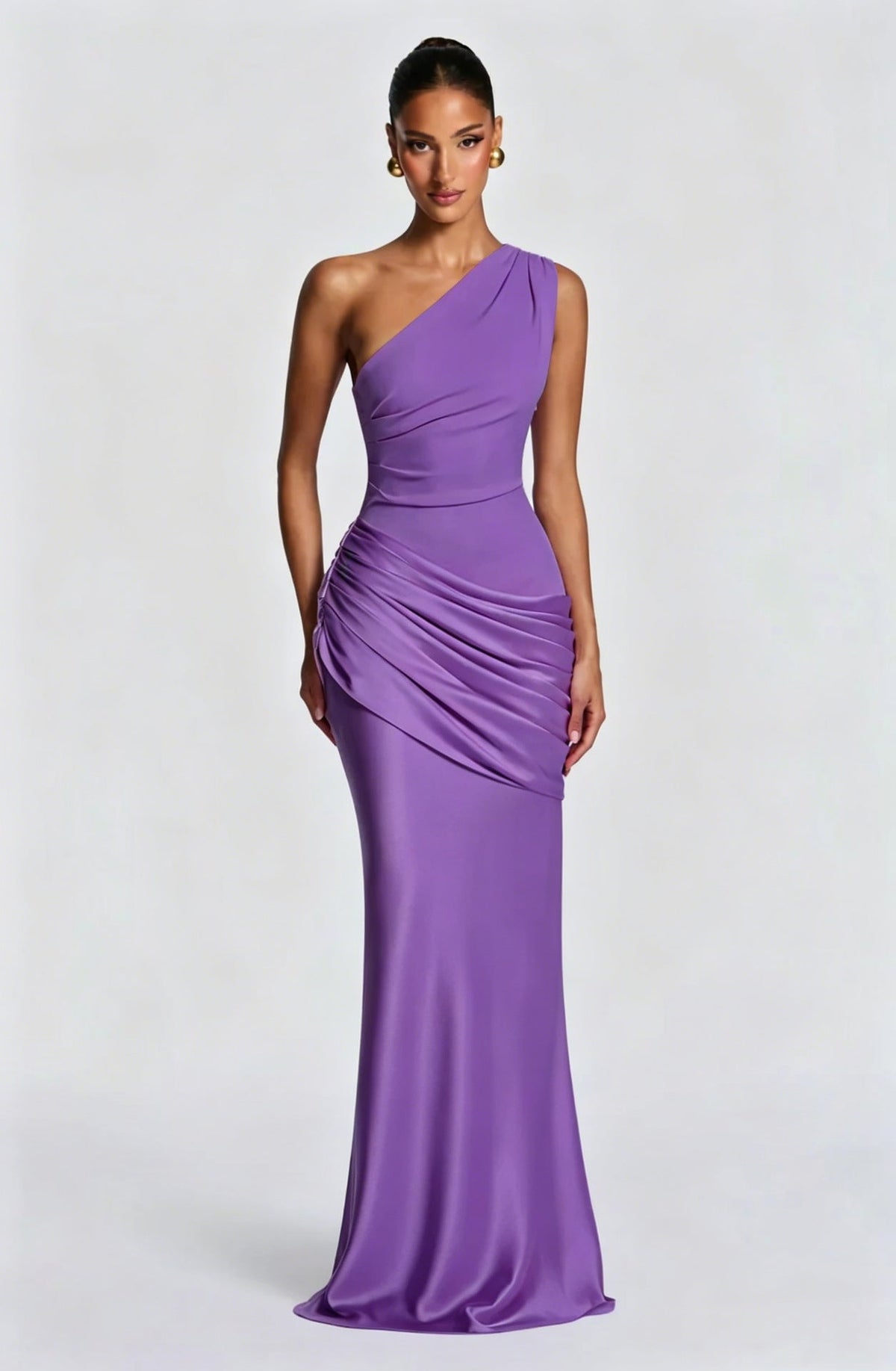 Long Maxi Dress Women One Shoulder Asymmetric Neckline Draped