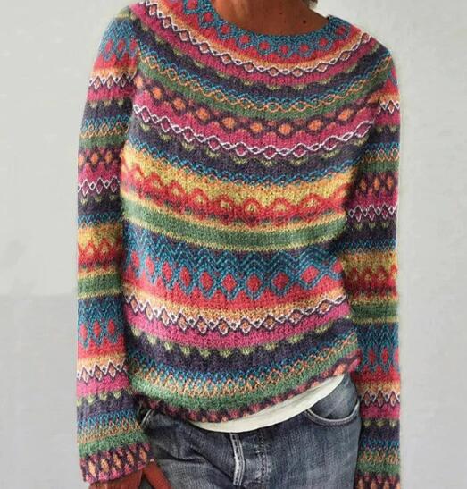 Thalia | Women's Long Sleeve Sweater | Relaxed Fit, Casual | Yellow, Blue, White