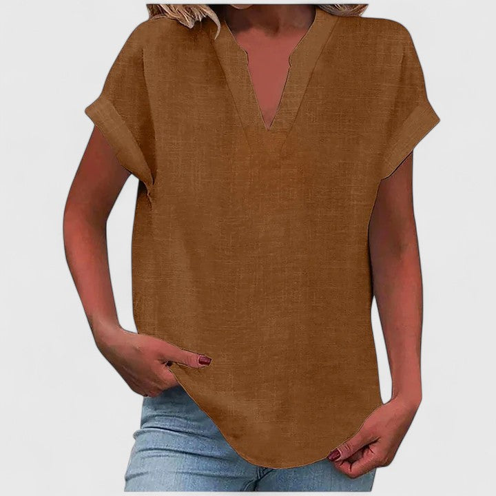 Bea | Women's V-Neck Blouse | Short Sleeve, Straight Cut | Multiple Colors
