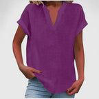 Bea | Women's V-Neck Blouse | Short Sleeve, Straight Cut | Multiple Colors
