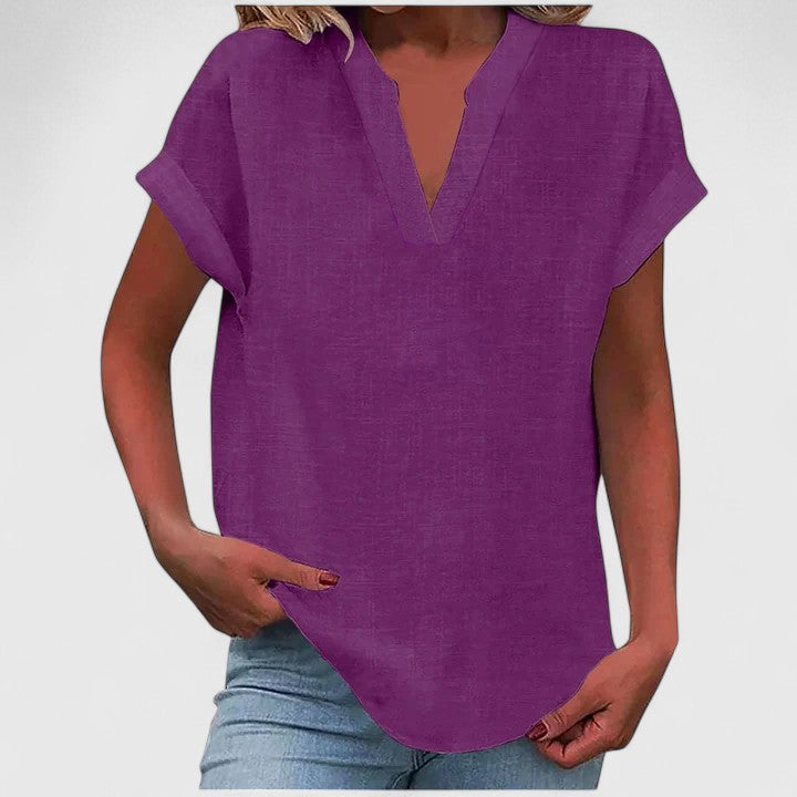 Bea | Women's V-Neck Blouse | Short Sleeve, Straight Cut | Multiple Colors