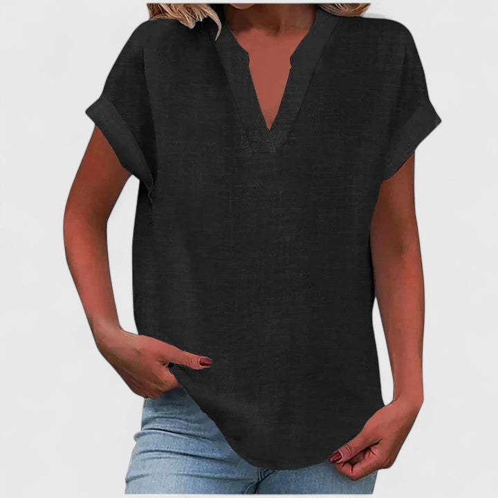 Bea | Women's V-Neck Blouse | Short Sleeve, Straight Cut | Multiple Colors