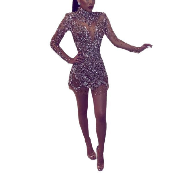 Women Sequin Dress Mini Length Fringe Trim Sparkly Glitter Fitted