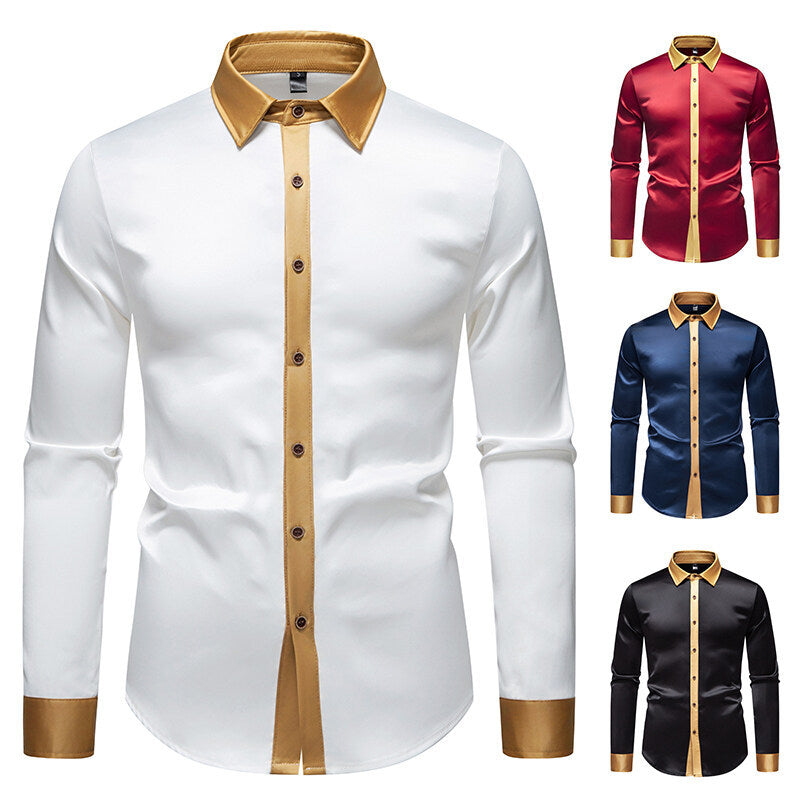 Satin Shirt | Men's Elegant Long Sleeve Shirt with Satin Details