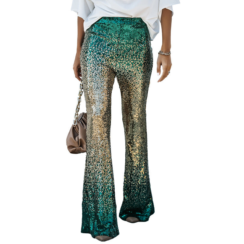 Sequin Pants Women Flared Bell Bottom Glitter Stretch Shimmer