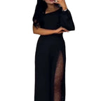 Women Sequin Panel One Shoulder Jumpsuit Wide Leg