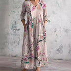 Floral Dress Women V Neck Print Lightweight Breathable Fabric