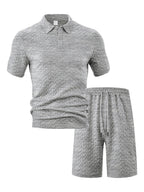 Men Shorts Set Breathable Textured Polo 2 Piece | Selene