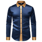 Satin Shirt | Men's Elegant Long Sleeve Shirt with Satin Details