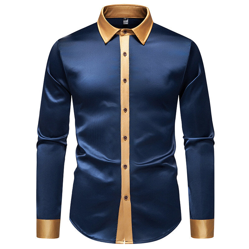 Satin Shirt | Men's Elegant Long Sleeve Shirt with Satin Details
