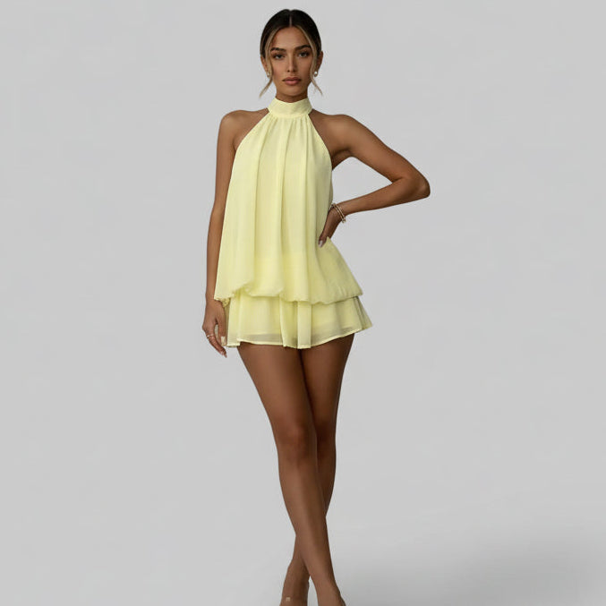 Mini Dress Women Sleeveless Straight Cut Tie Back Casual Summer