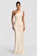 Long Maxi Dress Women One Shoulder Asymmetric Neckline Draped