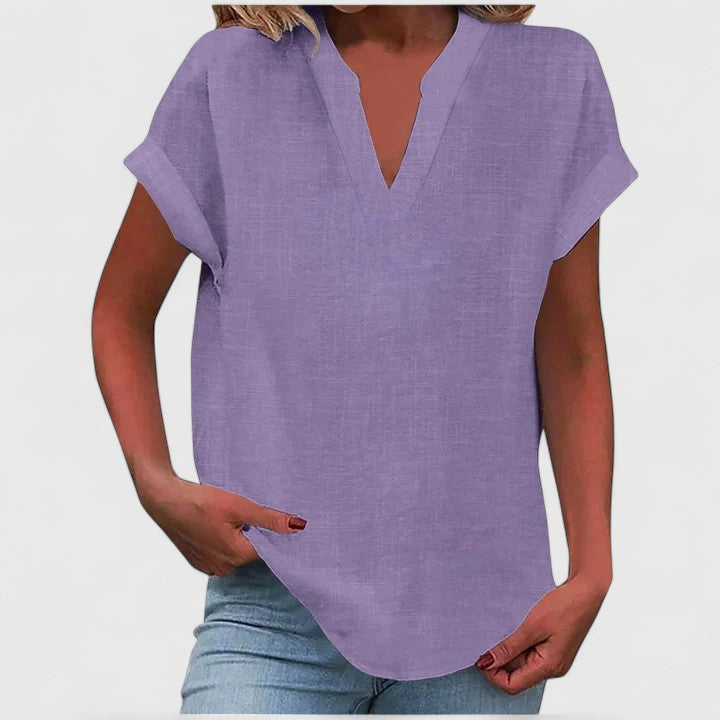 Bea | Women's V-Neck Blouse | Short Sleeve, Straight Cut | Multiple Colors