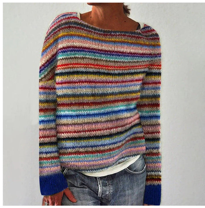 Thalia | Women's Long Sleeve Sweater | Relaxed Fit, Casual | Yellow, Blue, White
