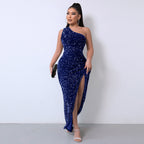 Sequin Dress Women One Shoulder Bodycon Split Thigh | Fleur