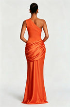 Long Maxi Dress Women One Shoulder Asymmetric Neckline Draped