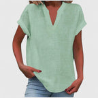Bea | Women's V-Neck Blouse | Short Sleeve, Straight Cut | Multiple Colors