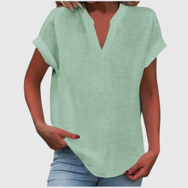 Bea | Women's V-Neck Blouse | Short Sleeve, Straight Cut | Multiple Colors