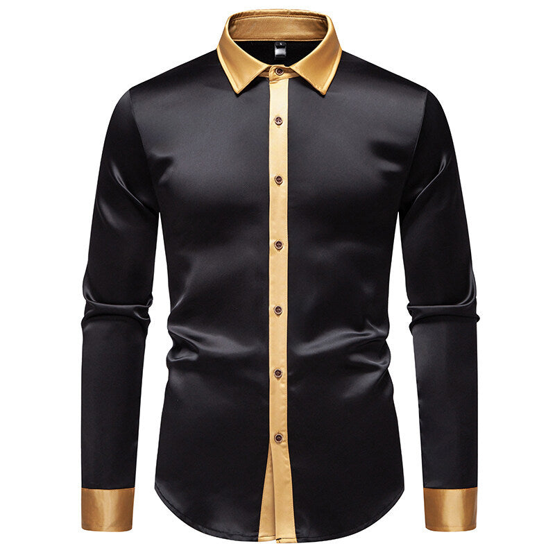 Satin Shirt | Men's Elegant Long Sleeve Shirt with Satin Details