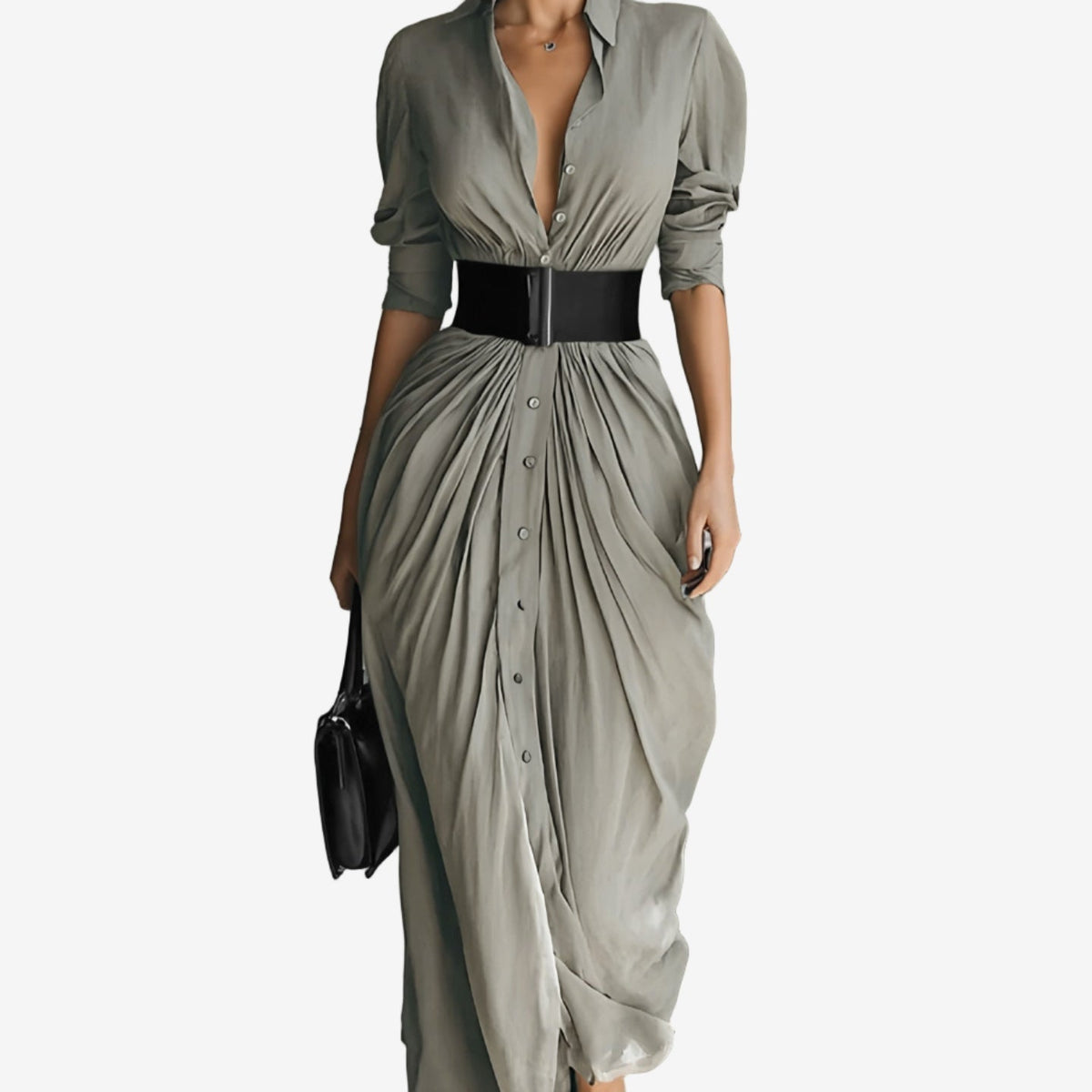 Long Sleeve Dress Women Belted Shirt Dress Button Down | Romilly