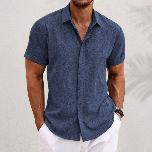 Linen Shirt Men Short Sleeve Lightweight Casual Breathable Open Collar