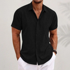 Linen Shirt Men Short Sleeve Lightweight Casual Breathable Open Collar